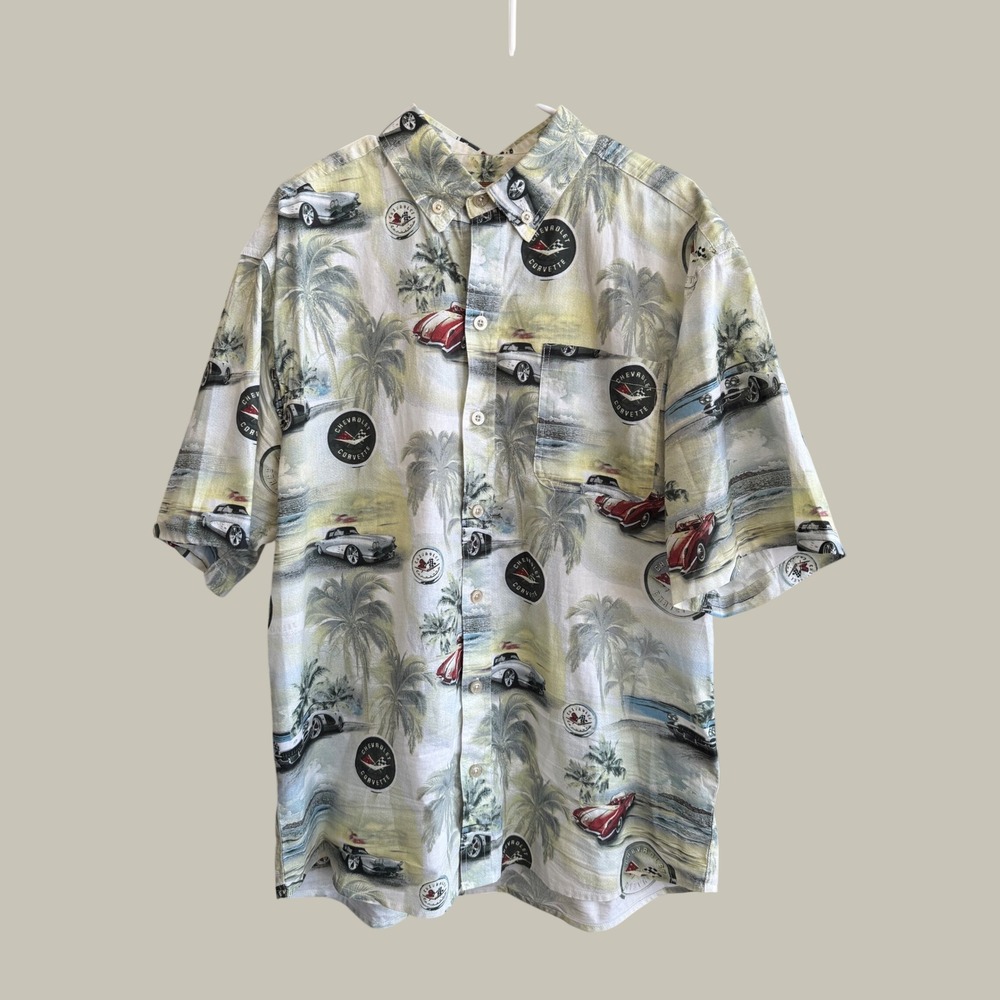 Clearwater Outfitters Chevrolet Corvette Hawaiian Shirt Mens XL Vintage‎ Car
